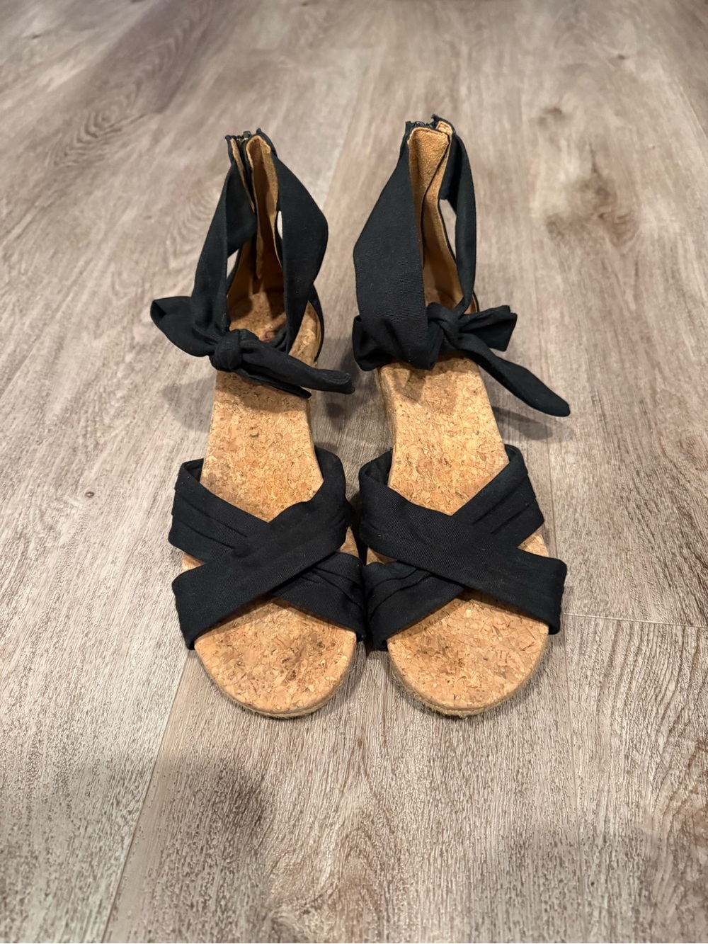 UGG Black Wrap-Ankle Cork Wedge Espadrille Sandals
